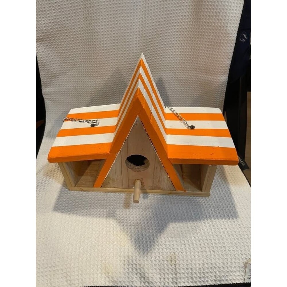 Handmade Whataburger Style Cedar Birdhouse Texas Orange White Hanging Nest
